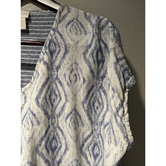 Chicos Top Womens Large Gauzy Linen Blend Blue Boho Beach Cruise Resort Oversize - Picture 3 of 9